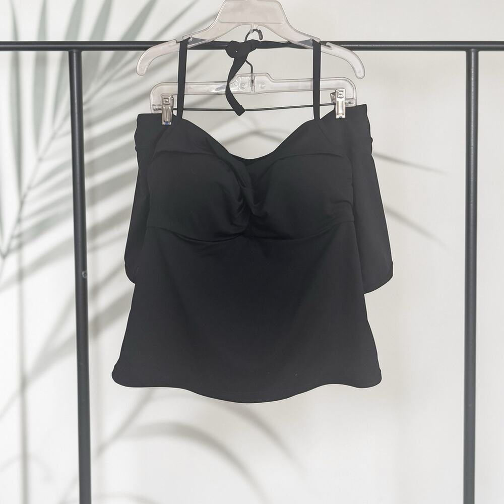 Athleta Black Tankini + Swim Skirt Set | Bra Sized 38D DD Halter Swimwear XL